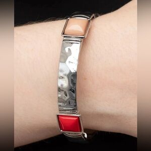 Paparazzi Silver Bracelet with Red and Cream Accents